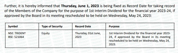 Trident Dividend Record Date